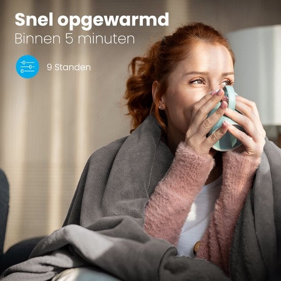 Auronic Elektrische Deken - Warmtedeken - 9 Warmtestanden - 1 Persoons - 160x120cm - Grijs