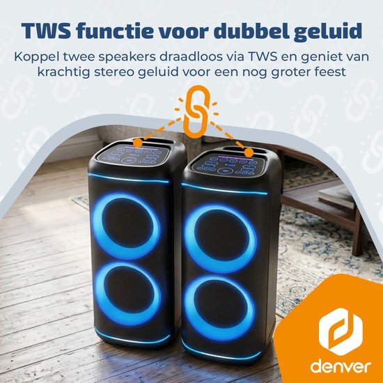 Denver Bluetooth Speaker Party Box - Discolichten - Partybox - Incl Microfoon - Luidspreker - BPS470