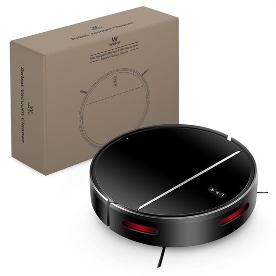Wadu Robotstofzuiger – Met dweilfunctie, 2500Pa zuigkracht & 600 ml stofbak – 120 min batterijduur – Ø32 x 7,8 cm – Zwart