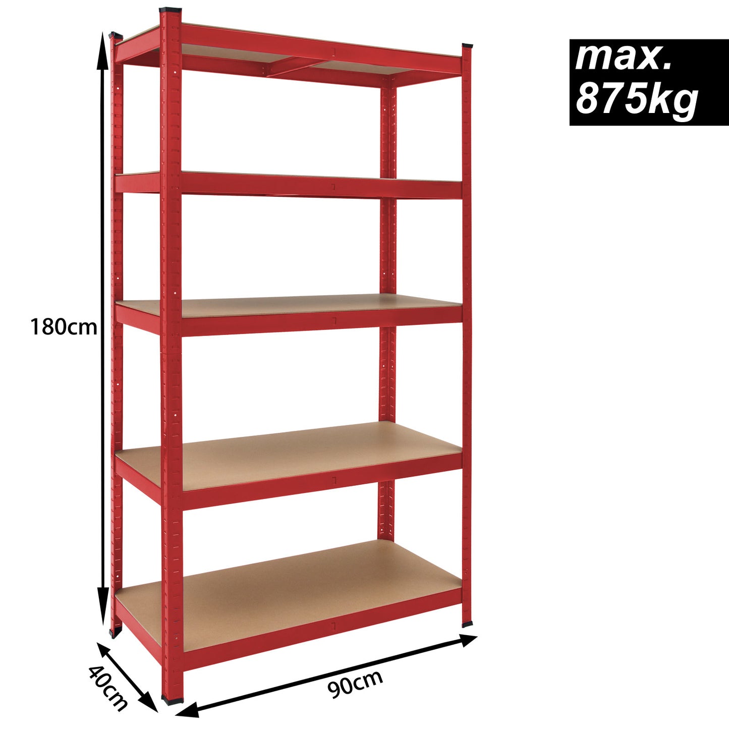 Monzana Stellingkast Metaal - incl. 5 MDF planken - tot 875kg \\u2013 Rood