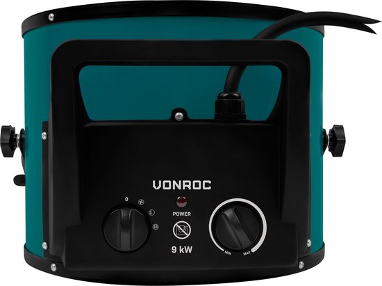 VONROC Elektrische kachel - ventilatorkachel - werkplaatskachel - krachtstroom 400V - 6000W/9000W - keramisch - thermostaat - voor ruimtes tot 80m2