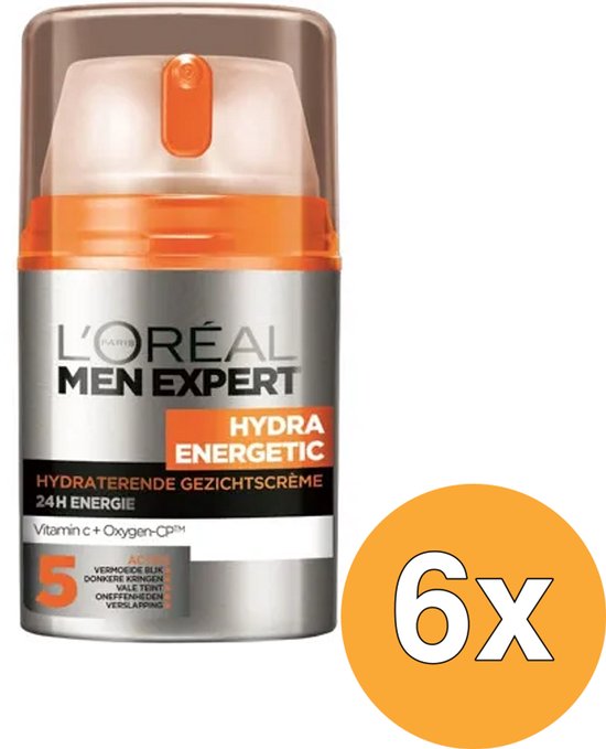 L’Oréal Paris Men Expert Hydra Energetic hydraterende dagcrème - 6 x 50 ml - Multiverpakking