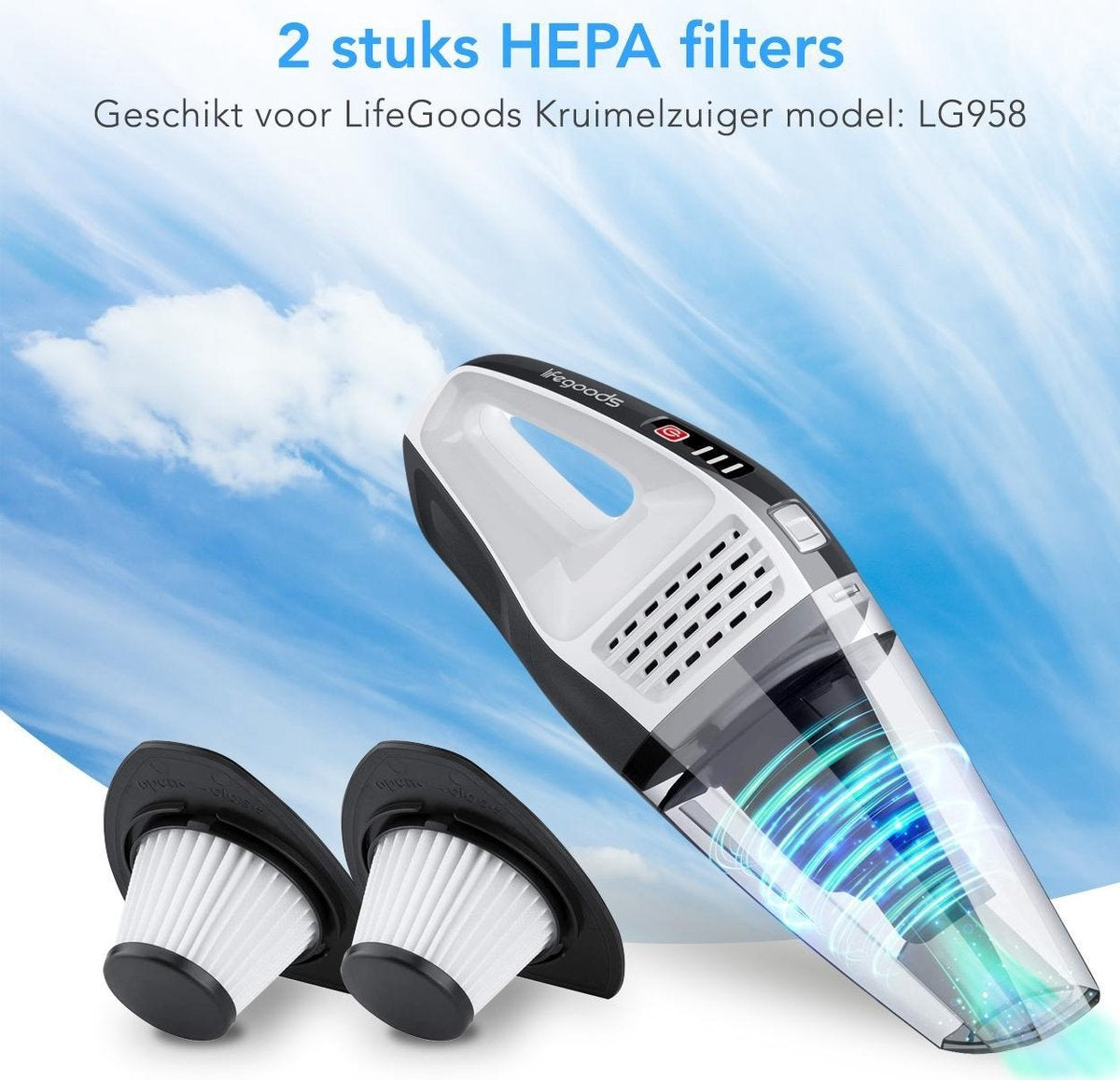 LifeGoods Kruimelzuiger HEPA Filters - 2 stuks - Voor Kruimelzuiger LG958 en AU3053