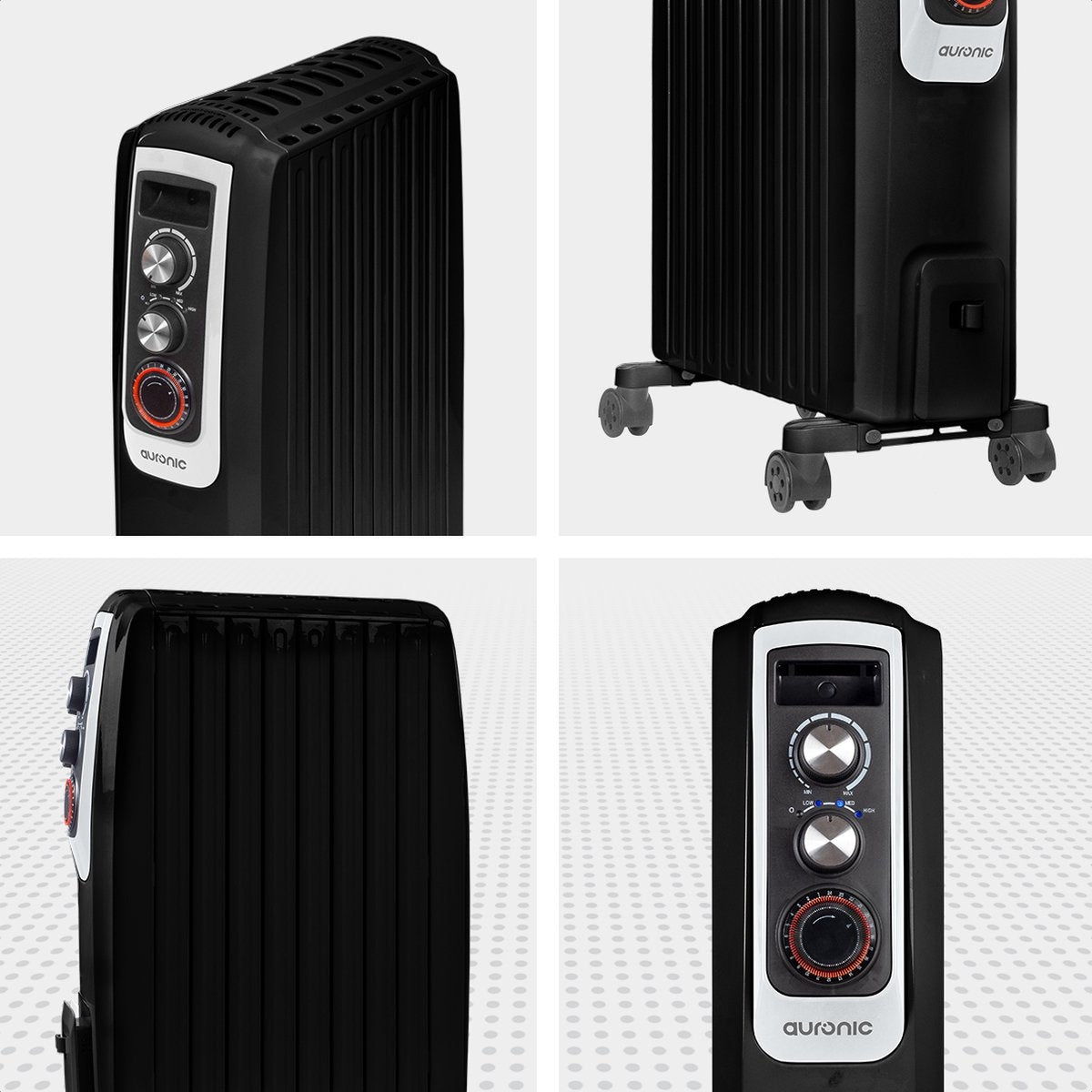 Auronic Elektrische Kachel – Olieradiator met Thermostaat & Timer – 2000W – 47,5 x 26 x 67 cm – Zwart
