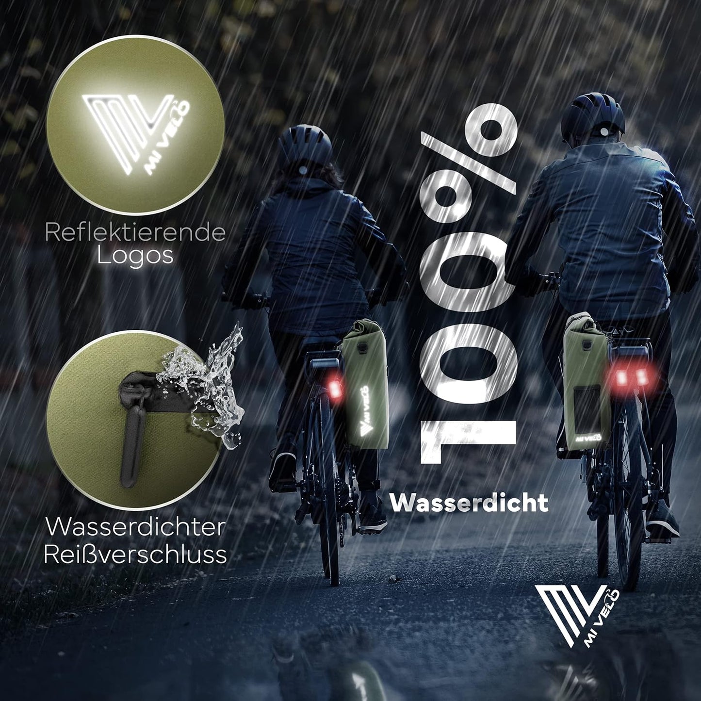 MIVELO 3-in-1 Fietstas voor Bagagedrager - 100% waterdicht - PVC-vrij - Olijfgroen – 25L