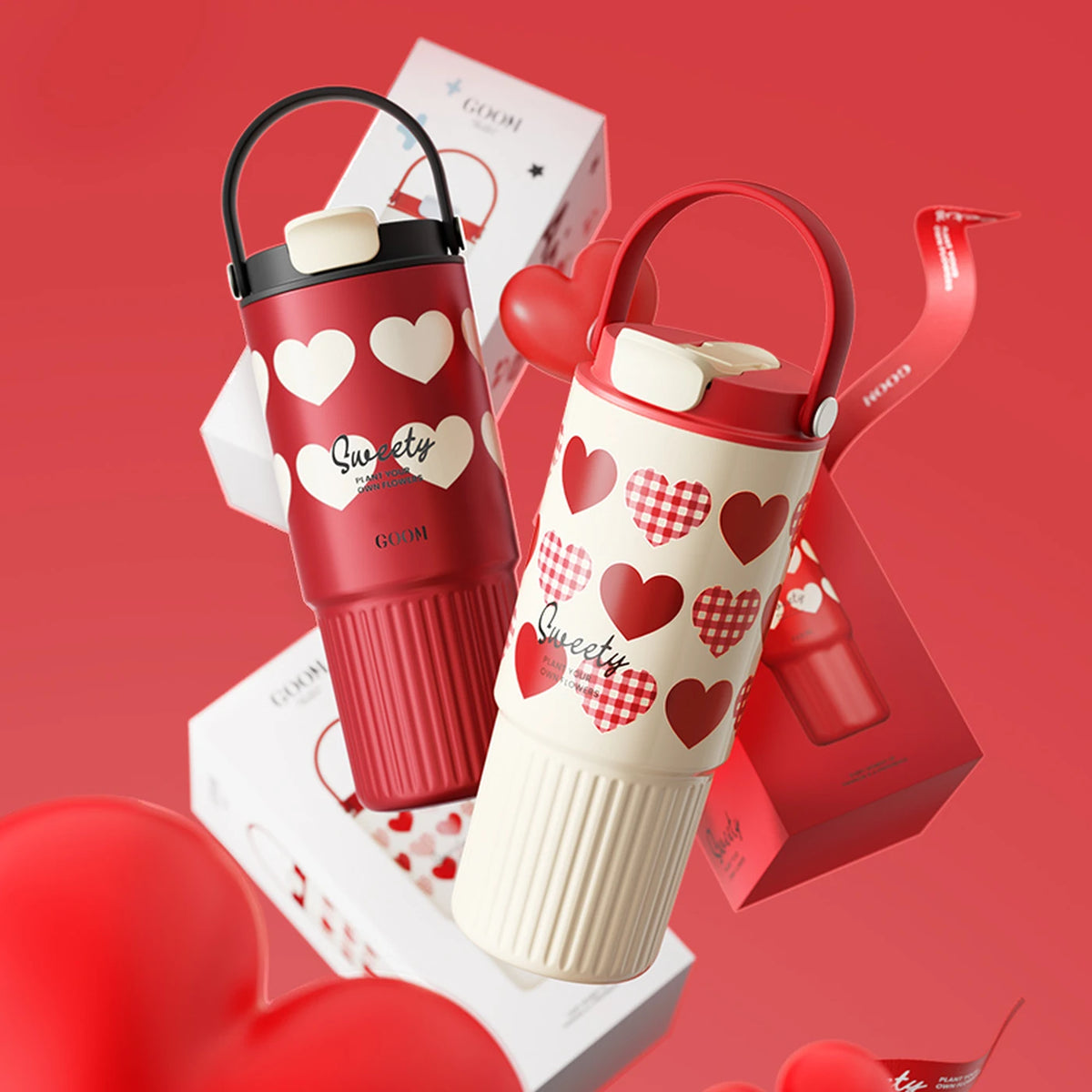GOOM Worth-serie Drinkbeker - 780 ml - Rood - RVS - Met Theescheider en Draaggreep