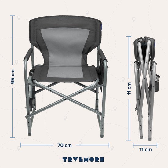 TRVLMORE Campingstoel - Opvouwbaar - Lichtgewicht - 120 kg draagvermogen - Zwart