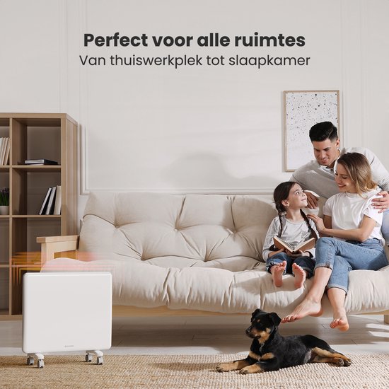 Auronic Convectorkachel - 1000W - Elektrische Verwarming - 3 Standen - Metalen Paneelverwarming - Vrijstaand - Wielen - Wit