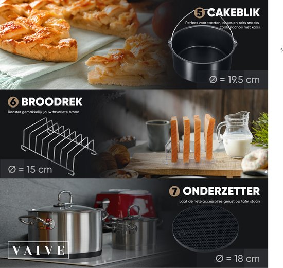 VAIVE Heteluchtfriteuse Accessoires Set - Geschikt voor alle Airfryer XL en XXL - ⌀ 20 cm