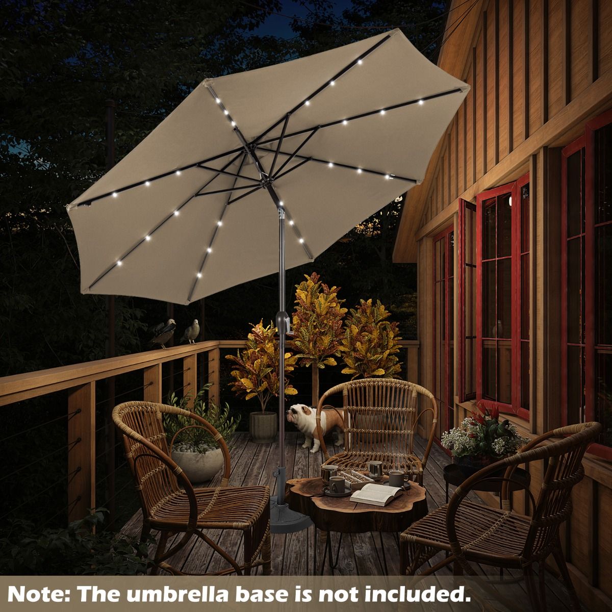 Coast Parasol met LED Verlichting - Ø300cm - Bruin - Stijlvolle Buitenparasol voor Elke Tuin