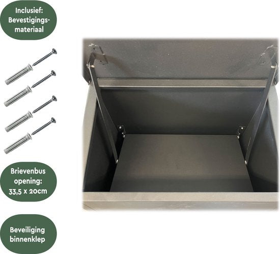 BRASQ Pakketbrievenbus Zwart PB400 - Staande Brievenbus Staal - Pakketbrievenbussen - Pakketbox 105x38x24 cm