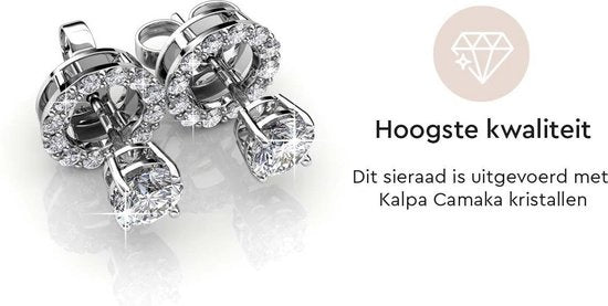 Yolora Dames Oorbellen met Ronde Kalpa Camaka Kristallen - Zilver kleurig - 18K Witgoud Verguld - Oorknoppen - Moederdag Cadeautje