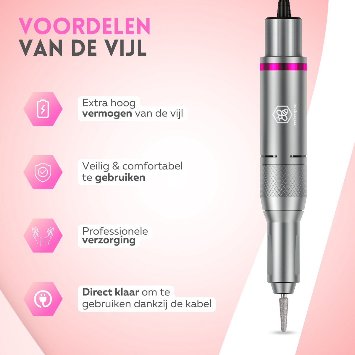 Beeperfect - Elektrische Nagelvijl Advanced - Nagelfrees - Manicure en Pedicure set - 35.000RPM - 26 Bitjes en 66 Schuurrolletjes