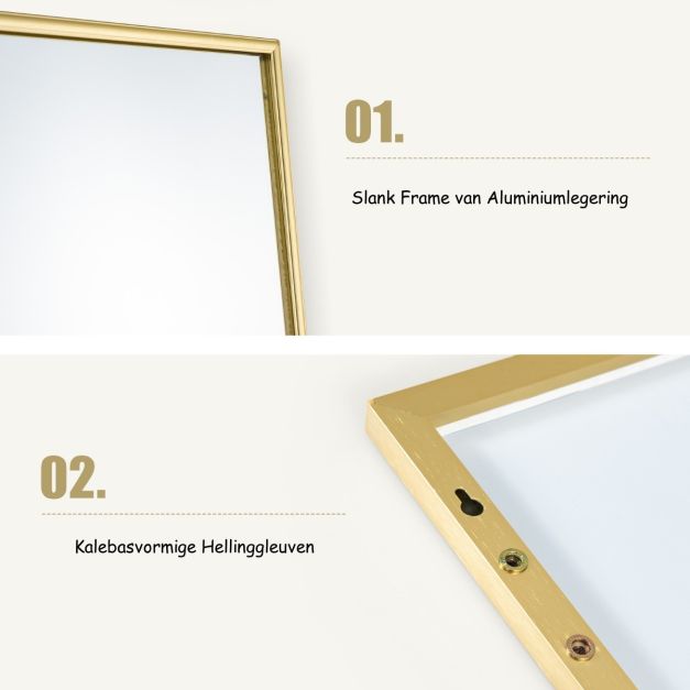 Coast Wandspiegel – Volledig Lichaamsniveau – Met Verstelbare Hanghaken – 37 x 120 cm – Gouden Kader