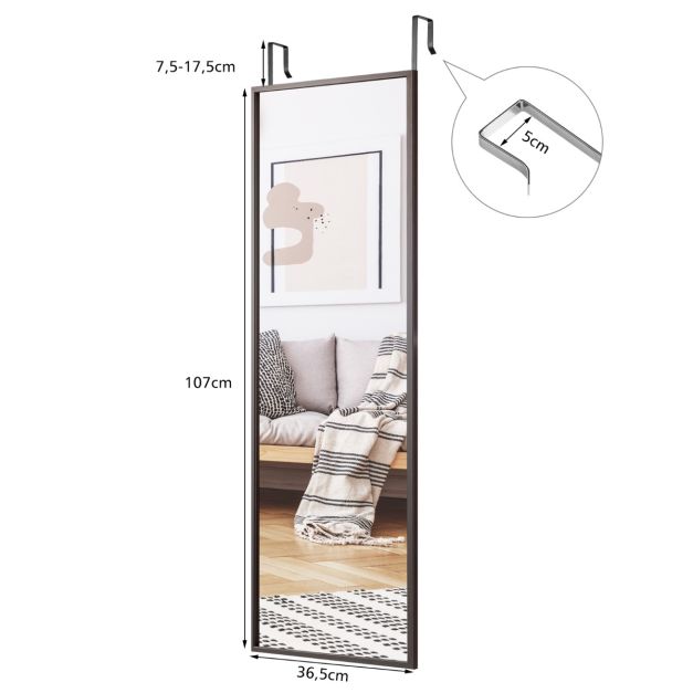 Grote Wandspiegel met in Hoogte Verstelbare Ophanghaken 36,5 x 1,5 x 107 cm Bruin