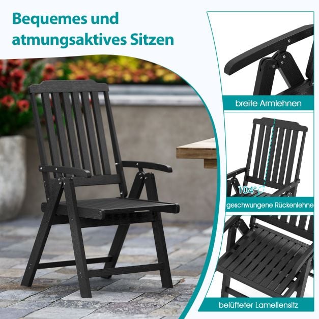 Coast Tuinstoel Zwart – Opvouwbare Kunststof Stoel met Hoge Rugleuning – 55 x 63 x 101 cm