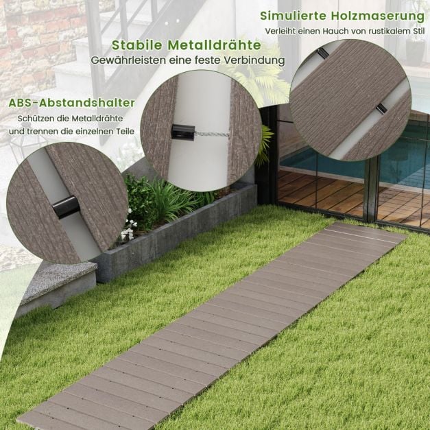 Coast Uitrolbaar Tuinpad Grijs – Weerbestendig HDPE Looppad met Houtlook – 242 x 43 cm
