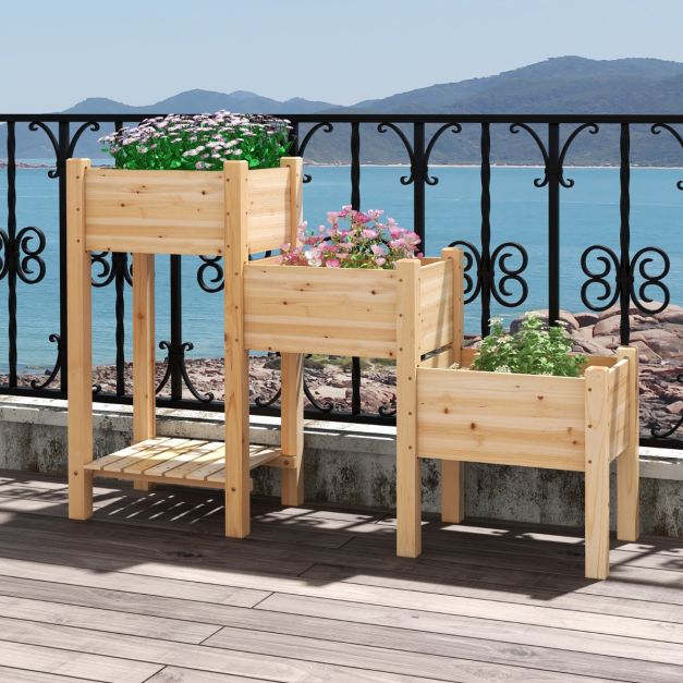 Coast Verhoogde Plantenbak - 3 Laags - Dennenhout - 161 x 43 x 104 cm
