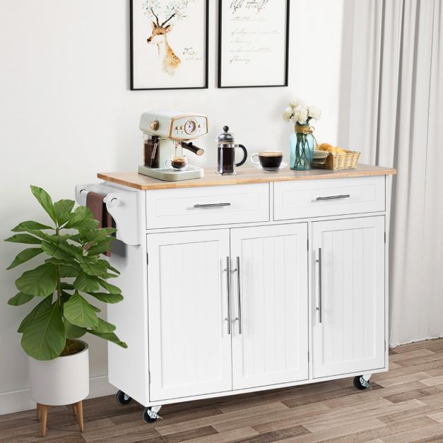 Keuken Eiland Serveerwagen Keukenwagen - 122 x 46 x 92,3 cm - Wit