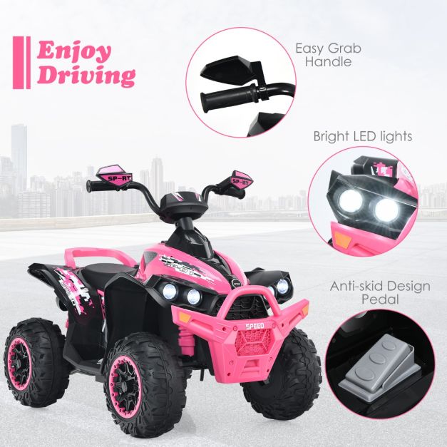Coast 12V Elektro Kinderquad met muziekhoorn en LED -koplampen Elektroquad Rosa