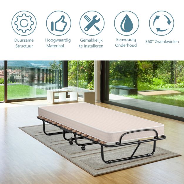 Coast Bed - Opvouwbaar - Tot 120kg. - Incl. Traagschuim Matras - 80 x 190 x 39 cm - Beige