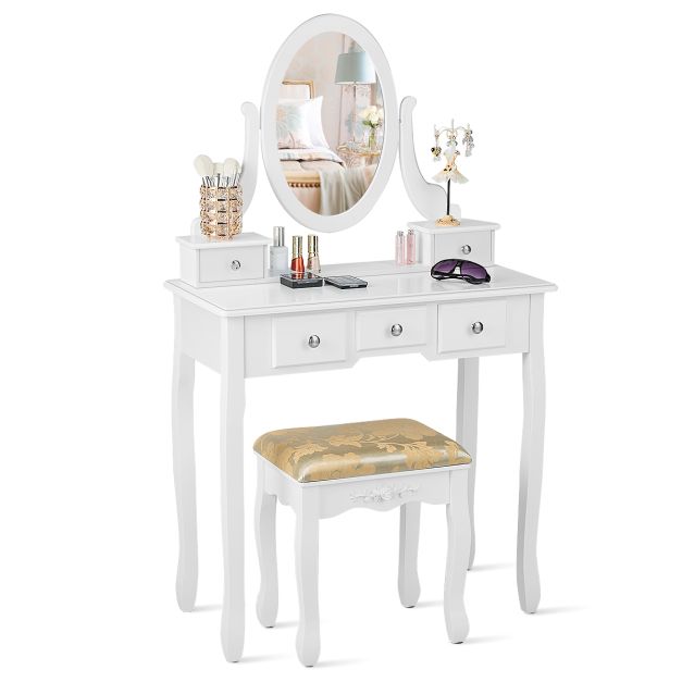 Coast Kaptafel - 360° Draaibaar - MDF - Incl. Kruk - 80 x 40 x 136 cm - Wit