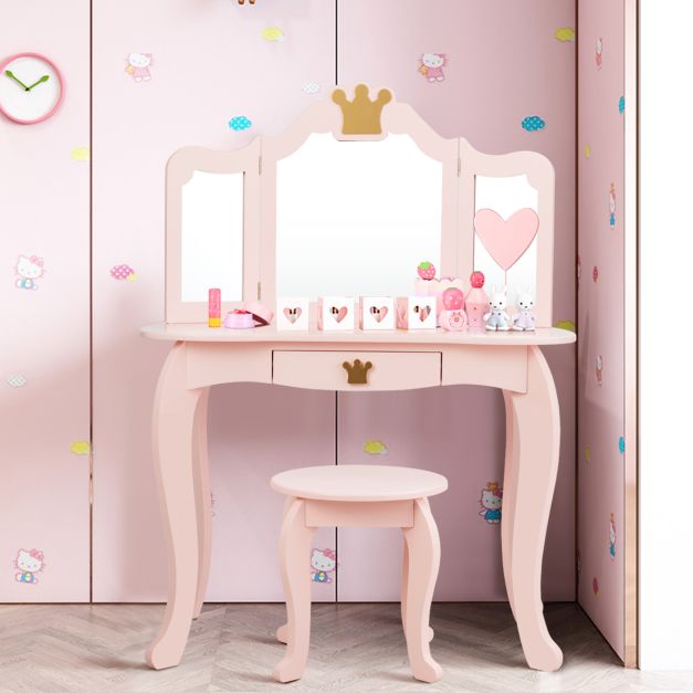 Coast Kinderkaptafel met Krukje - Spiegeltafel - 80x42x105cm - Roze