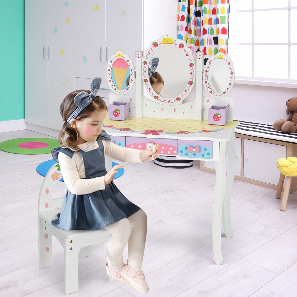 Coast Kaptafel voor Kinderen - 3 Spiegels - Max. 40 kg - 70 x 34 x 105 cm - Wit