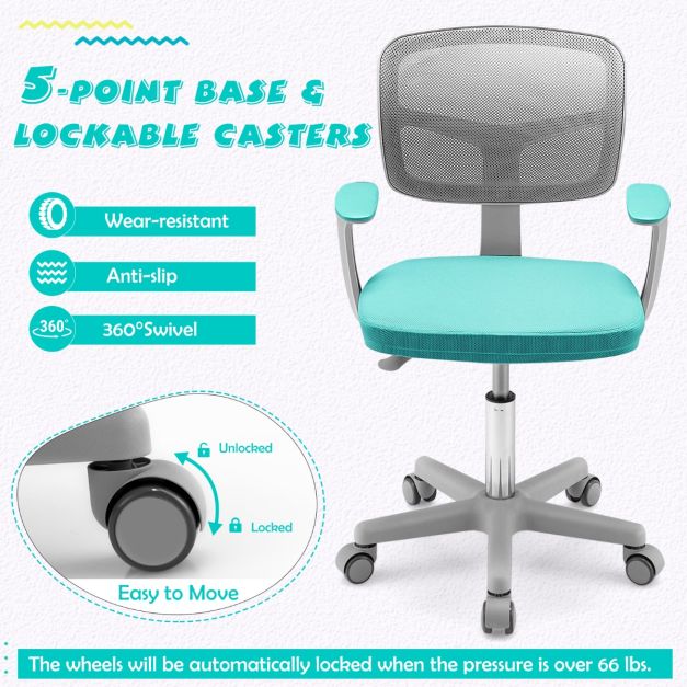 Coast Kinderbureaustoel 360°- Draaibaar Jeugdstoell-Hoogte Verstelbaar- Turquoise 80-91,5 cm