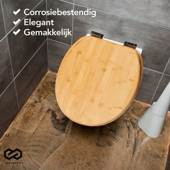 Infinity Goods Bamboe WC Bril Terry - Toiletbril Met Deksel - Soft Close - RVS Scharnieren - Inclusief Bevestigingsmateriaal