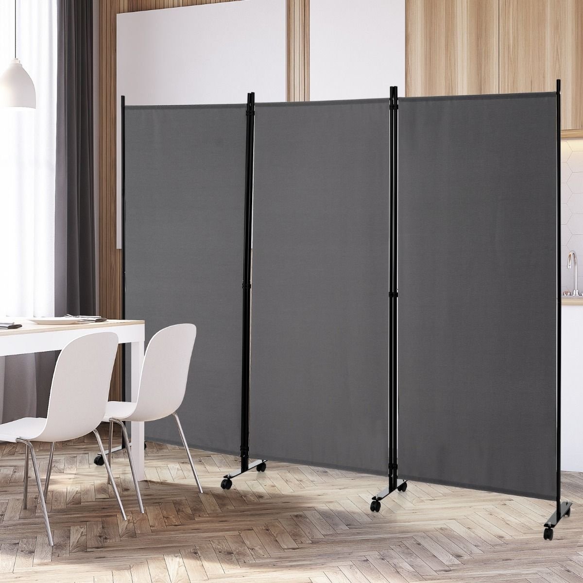 Coast 3-Paneels Scheidingswand - 262 x 30 x 180 cm - Grijs - Polyester/Metaal