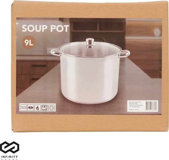 Infinity Goods Soeppan - Glazen Deksel - 9L - 24 CM - Inductie En Gas - Vaatwasserbestendig - RVS