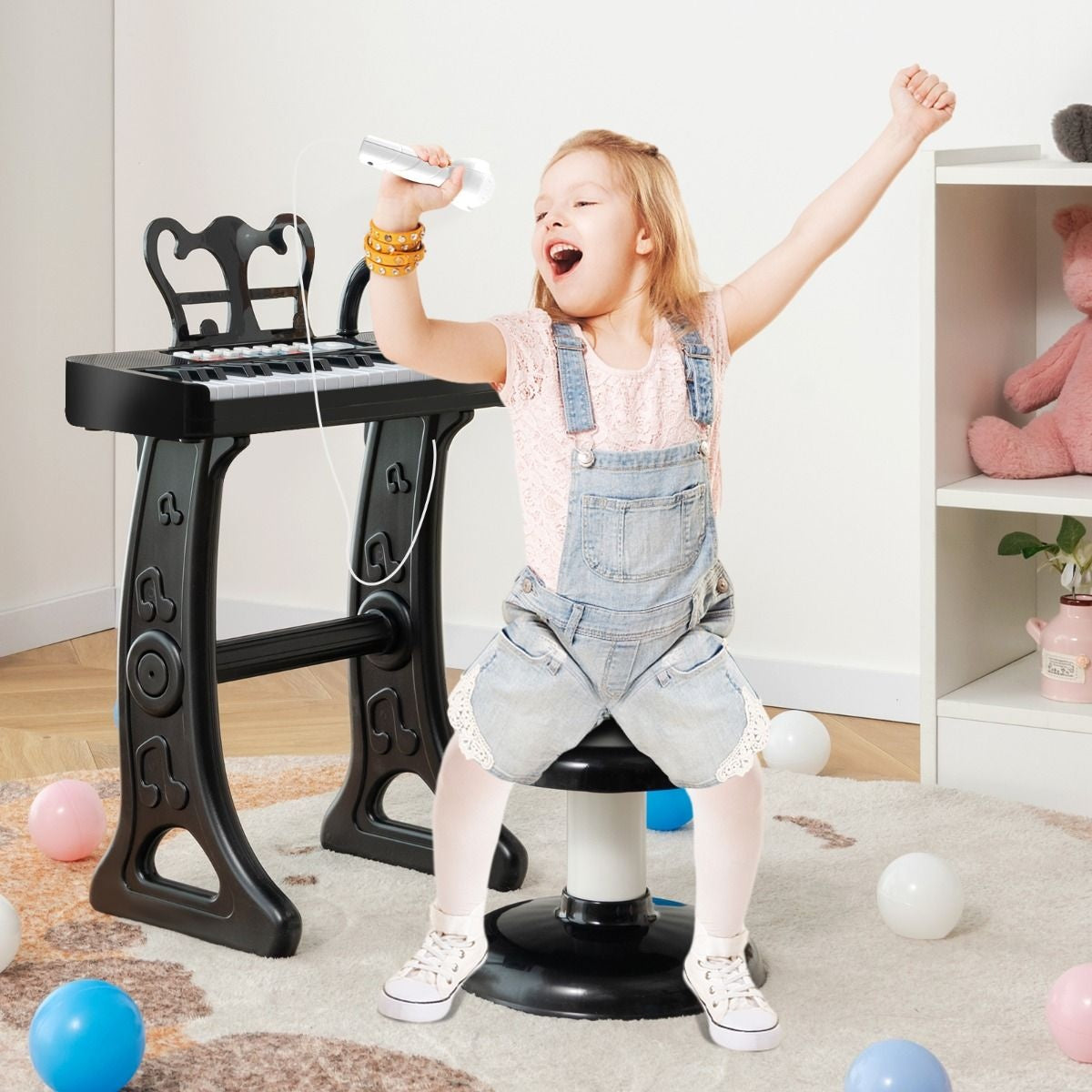 Coast Kinderpiano - 37 Toetsen - met Verstelbare Kruk en Microfoon - Afneembare Standaard - Zwart