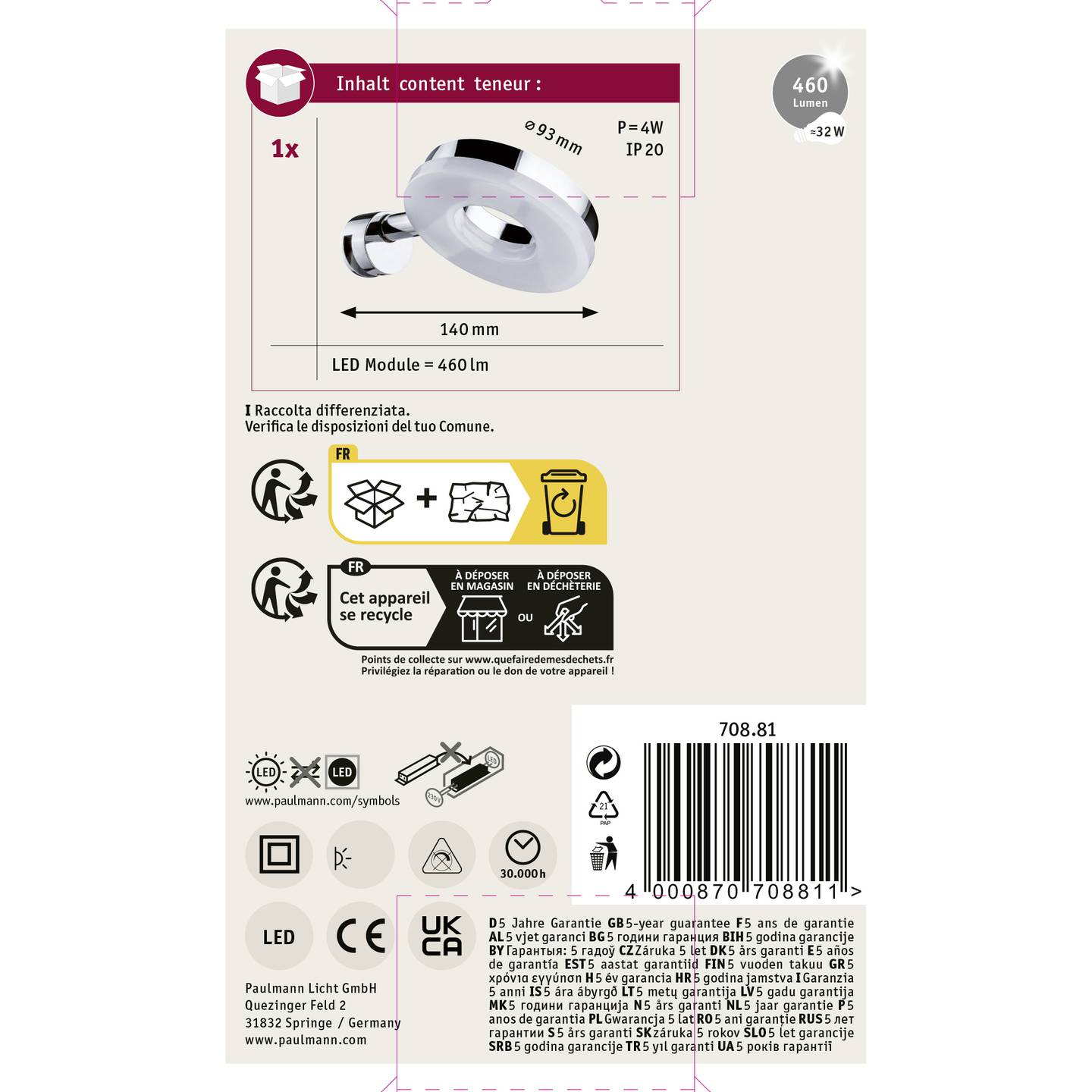Paulmann Becrux 70881 LED-spiegellamp 4 W Warmwit Chroom