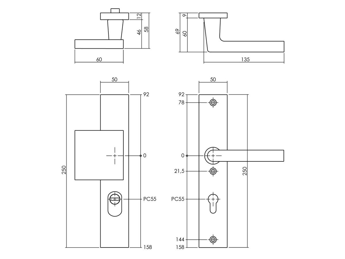 Intersteel Veiligheidsbeslag Jura Greep/Kruk met Veerconstructie en Kerntrekbeveiliging - SKG3 Rechthoekig 250x50mm Profielcilindergat 5 - Antraciet