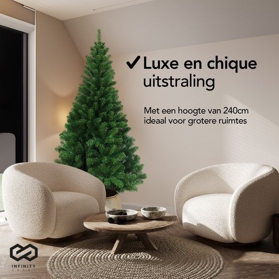Infinity Goods Kunstkerstboom - 240 cm - Realistische Kunststof Kerstboom - Metalen Standaard - Zonder Verlichting - Groen