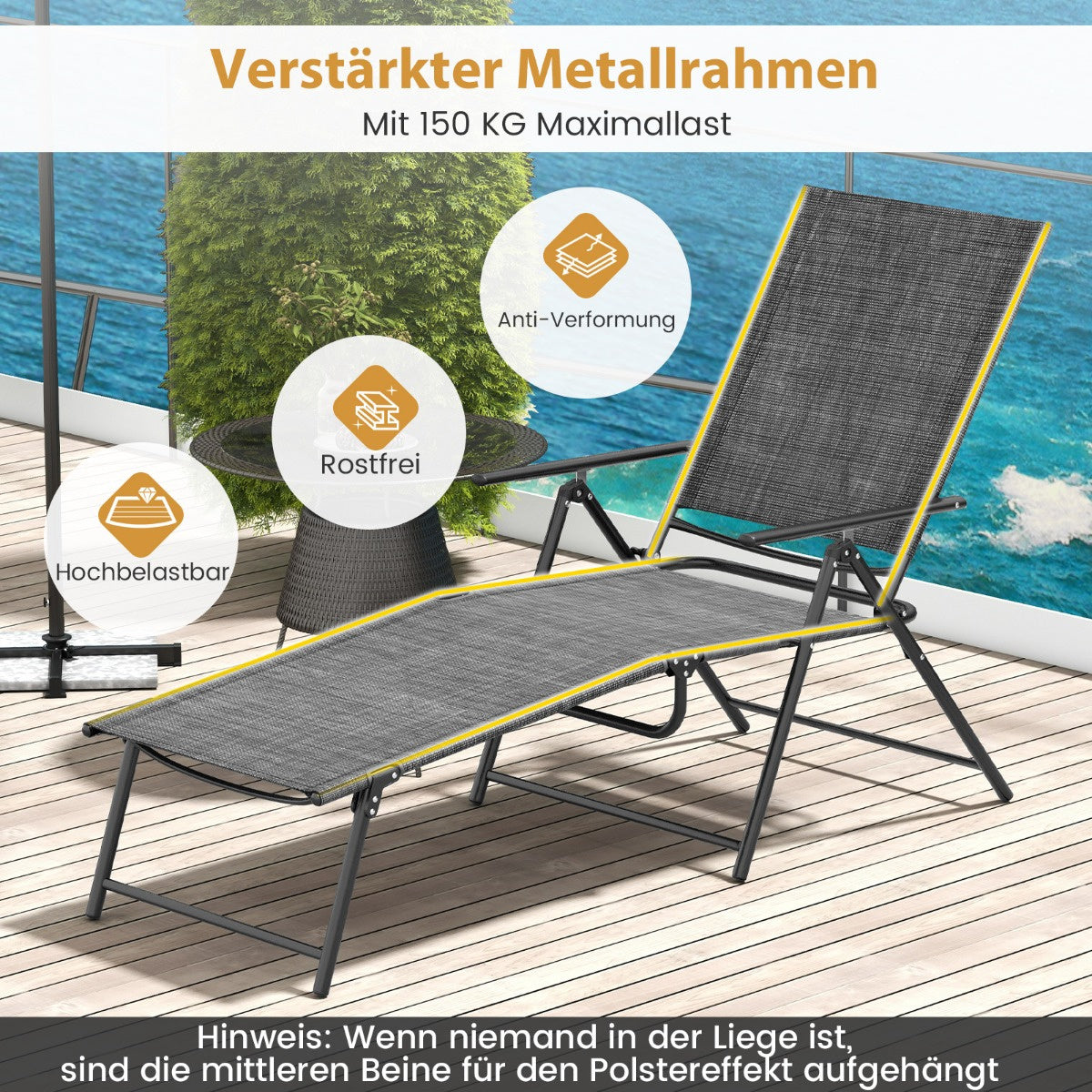 Coast Set van 2 Ligstoelen - Opvouwbaar - Grijs - 155-189 x 64 x 65-102 cm