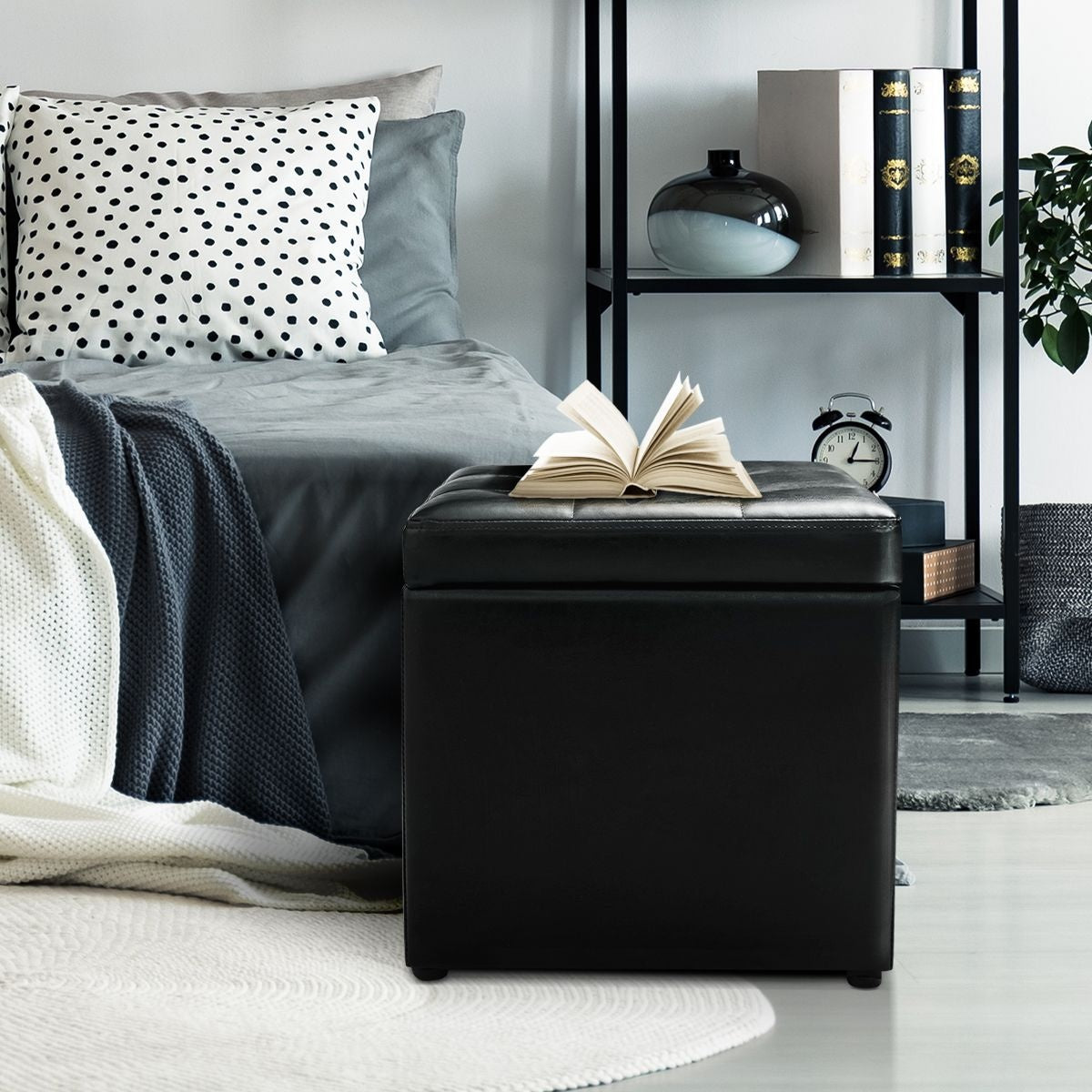 Coast Poef met Opbergruimte - Max. 150 kg - Kunstleer - 40 x 40 x 40 cm - Zwart