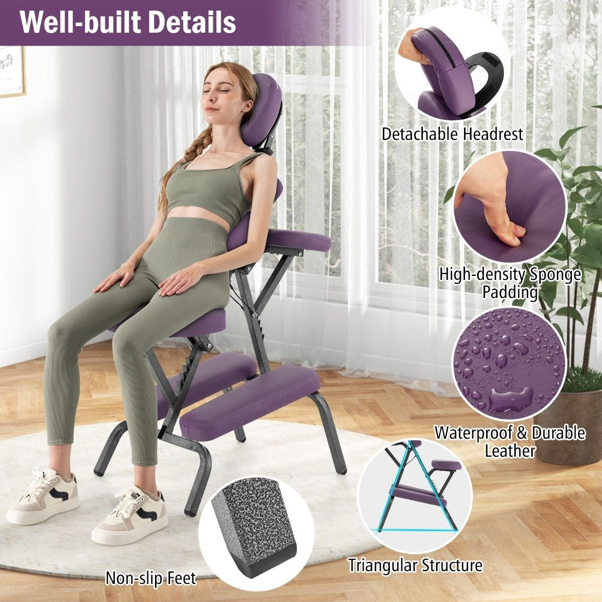 Coast Massagestoel - Inklapbaar - Met draagtas - Max 150 kg - 48 x 55 x 120 cm - Paars