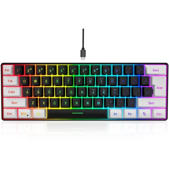 HXSJ V700 RGB Compact Gaming Toetsenbord Qwerty 61 toetsen met achtergrondverlichting Zwart/Wit