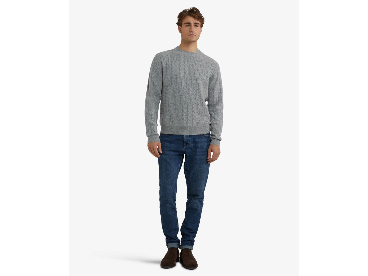 McGregor Cable Crew Neck Sweater Medium Grey Melange - Maat S