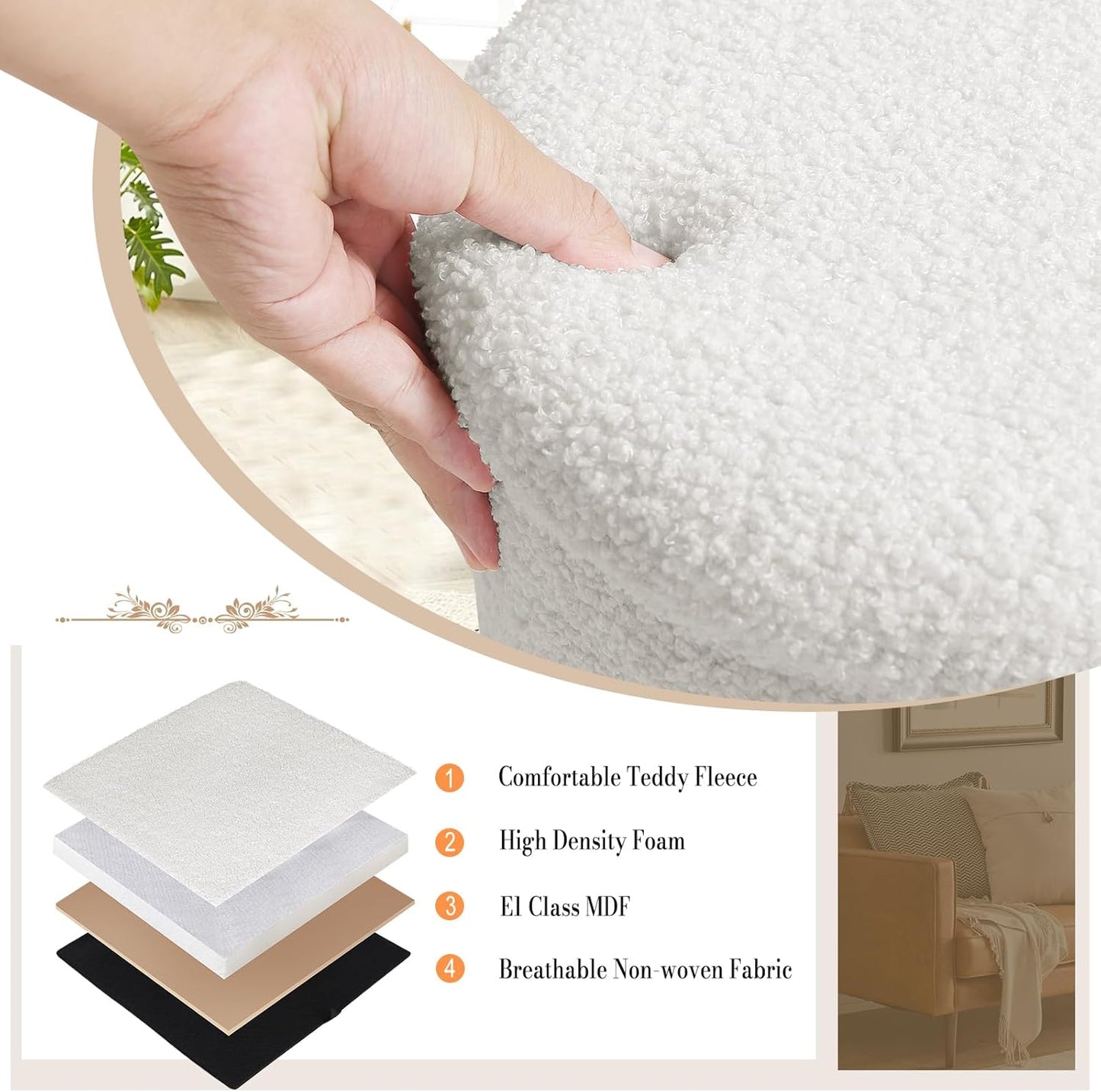 eSituro Opbergkruk Rond - Teddyfleece Wit - 35 x 41 cm