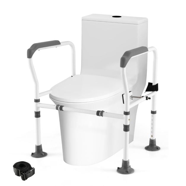 Coast Toiletsteun Grijs/Wit – Verstelbare en Opvouwbare Toiletbeugel – 62-68 x 49,5 x 65,5-78 cm