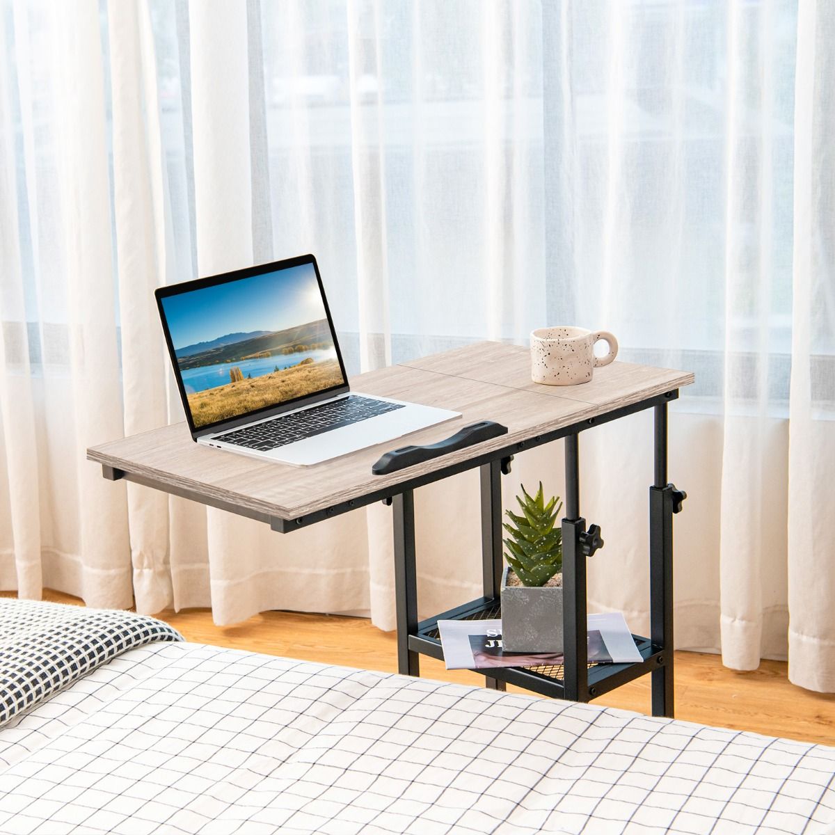 Coast Laptoptafel Met Wielen - Kantelbaar Tafelblad - Verstelbare Hoogte - 80 x 40 x 63.5-95cm