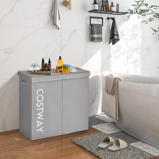 Coast Wasmand – 2 Vakken & Deksel – 115 liter – 62 x 31 x 60 cm – Grijs