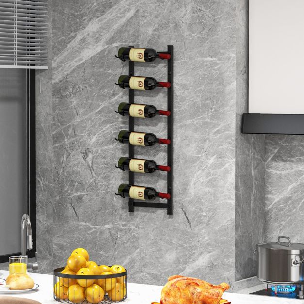 Coast Wine Rack Wall voor 6 wijnflessen fleshouder gemaakt van metaal 22 x 13,5 x 73 cm zwart
