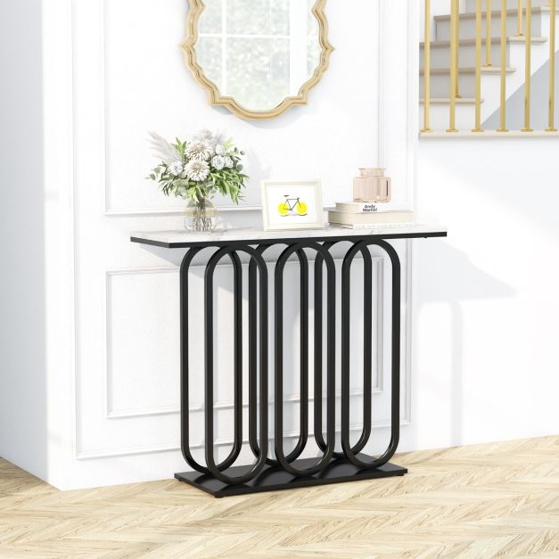 Coast Consoletafel met Imitatiemarmer - Metalen Frame - Wit+Zwart - MDF/Metaal