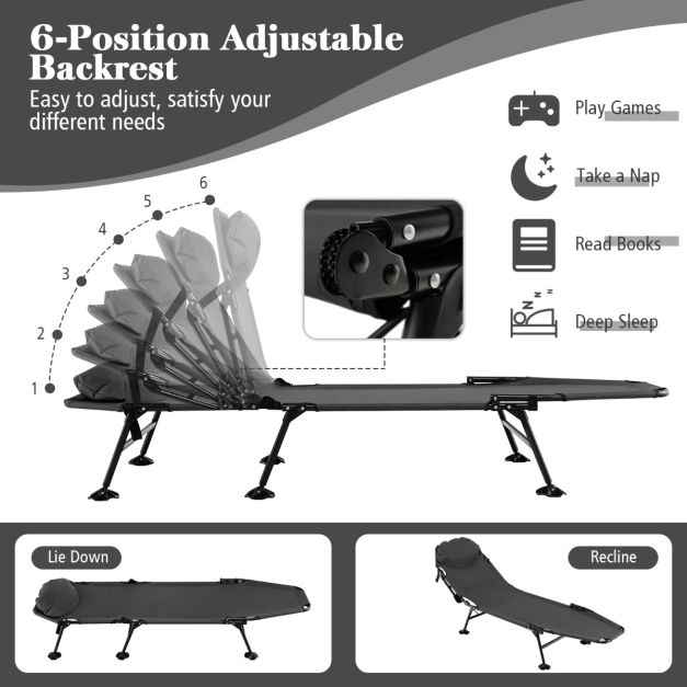 Coast Campingbed - Opklapbaar - Afneembaar matras - 194 x 69 x 29 cm - Grijs