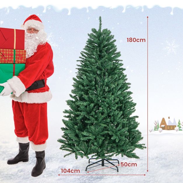 180cm Kerstboom Kunstkerstboom Kerstboom met Opvouwbare Metalen Standaard PVC Kunstboom Decoratieve Boom met 1355 Tips Groen