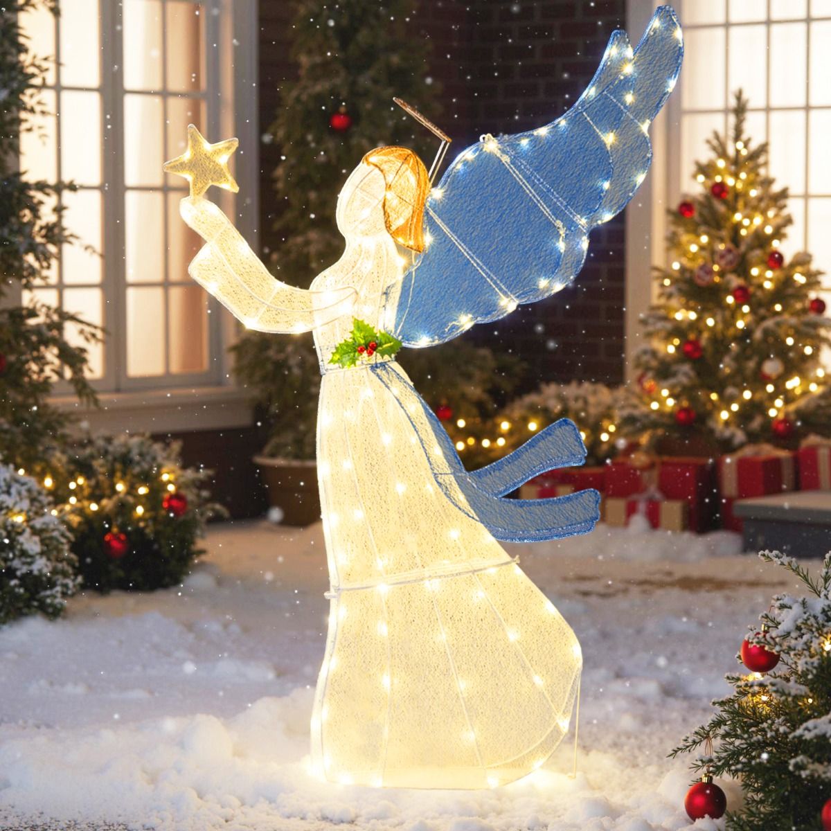 Coast 152 cm Verlichte Kerstengel – 3D Engel met Ster, Vleugels & Warmwitte LED-Lichtjes – Voor Binnen & Buiten